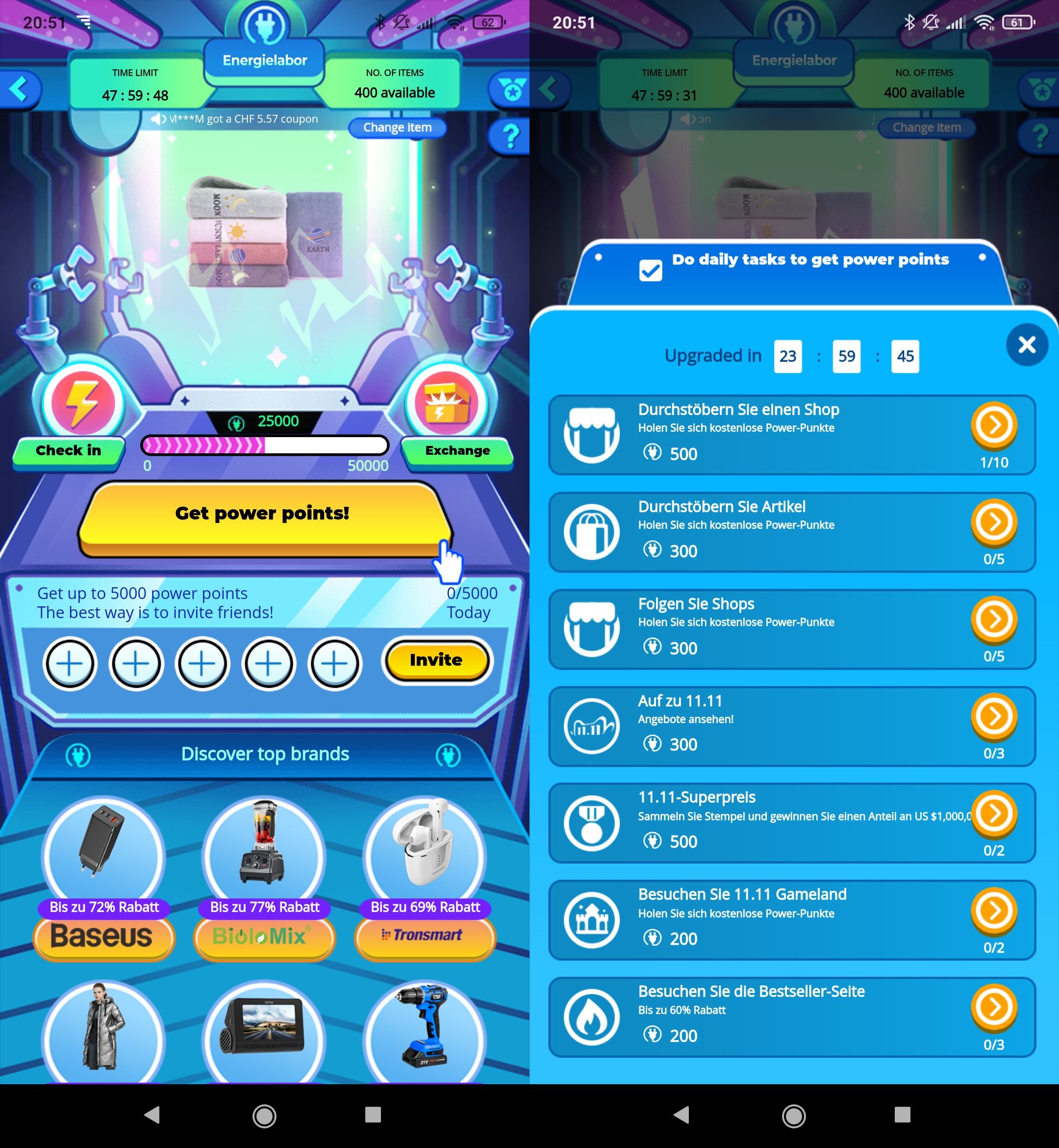 Im Spiel Energielabor wird man dazu motiviert, möglichst sich viele Shops und Artikel anzuschauen.  