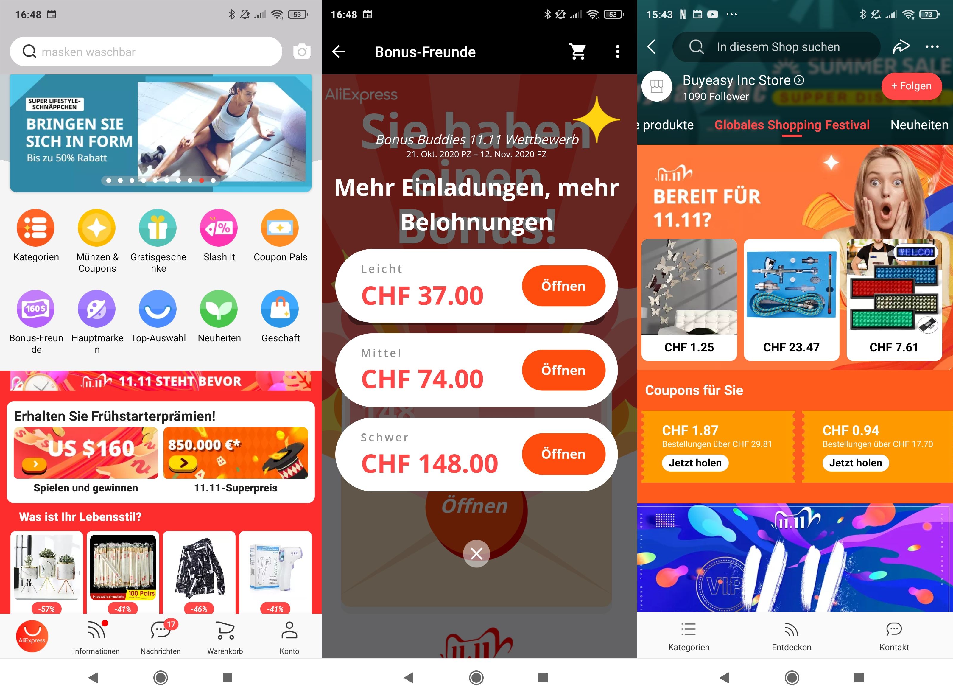 Singles Day: Teaser auf der Startseite machen Spiele wie «Bonus Buddies» schmackhaft aber auch die Shops selbst haben ihre Teaser auf der Shop-Seite aufgeschaltet.